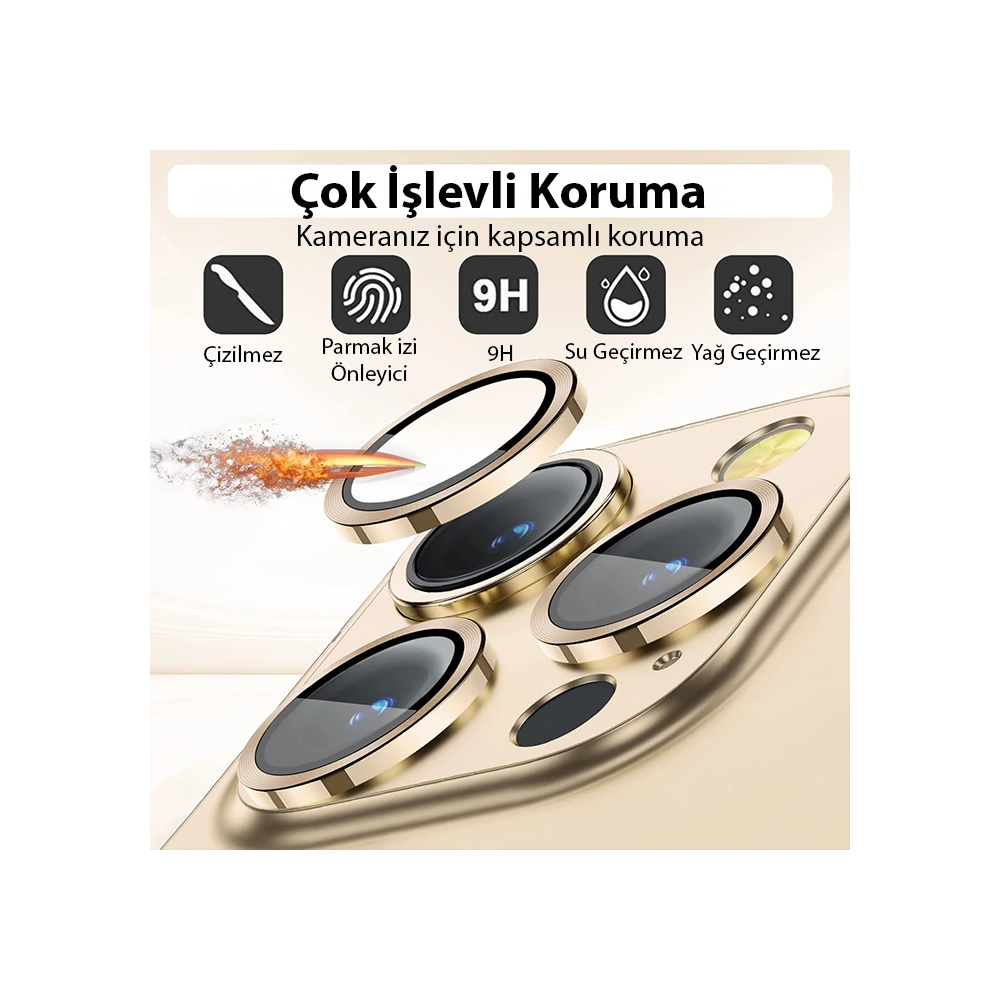ALLY iPhone 14 Pro-14 Pro Max 3D Metal Çerçeveli Kamera Lens Koruyucu