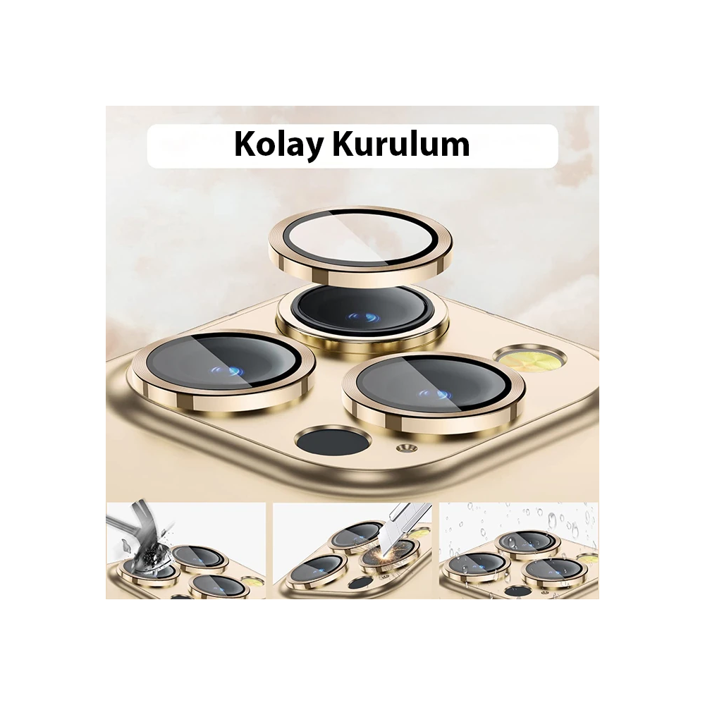 ALLY iPhone 14 Pro-14 Pro Max 3D Metal Çerçeveli Kamera Lens Koruyucu