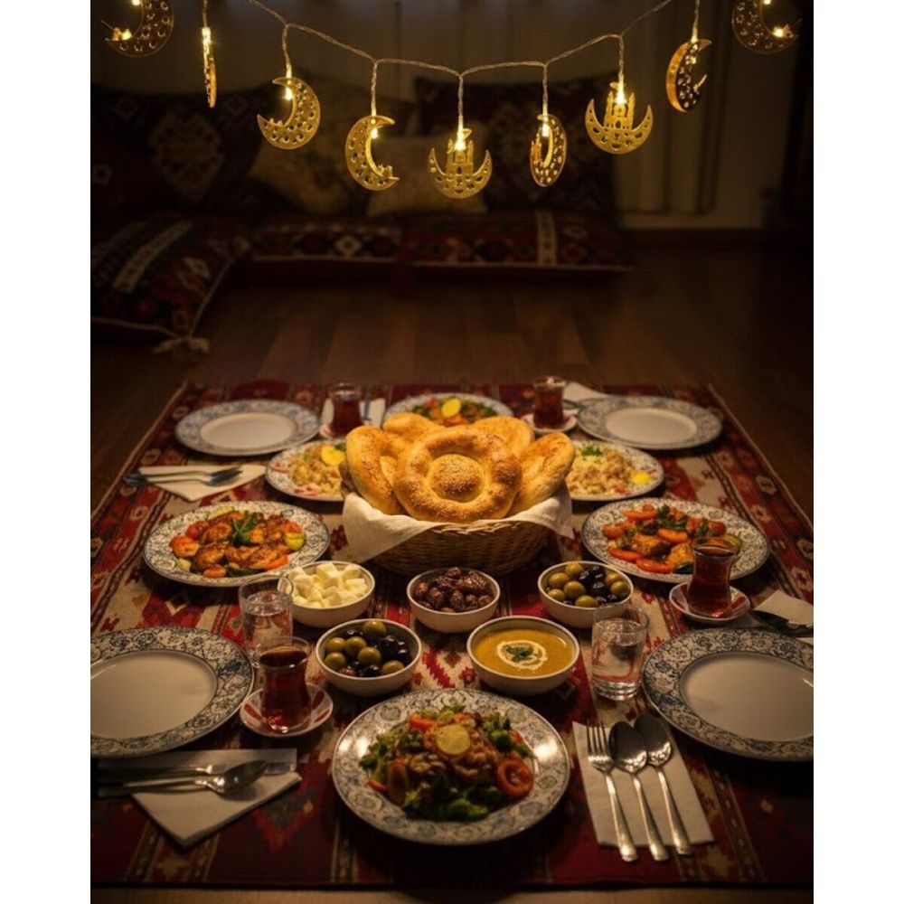 Dekoratif Minareli Hilal LED Işık Metal Gövdeli Ramazan Aydınlatma