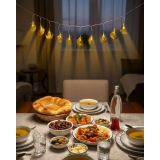 Ramazan Minare Detaylı Hilal LED Işık Günışığı Sarı Metal Süs