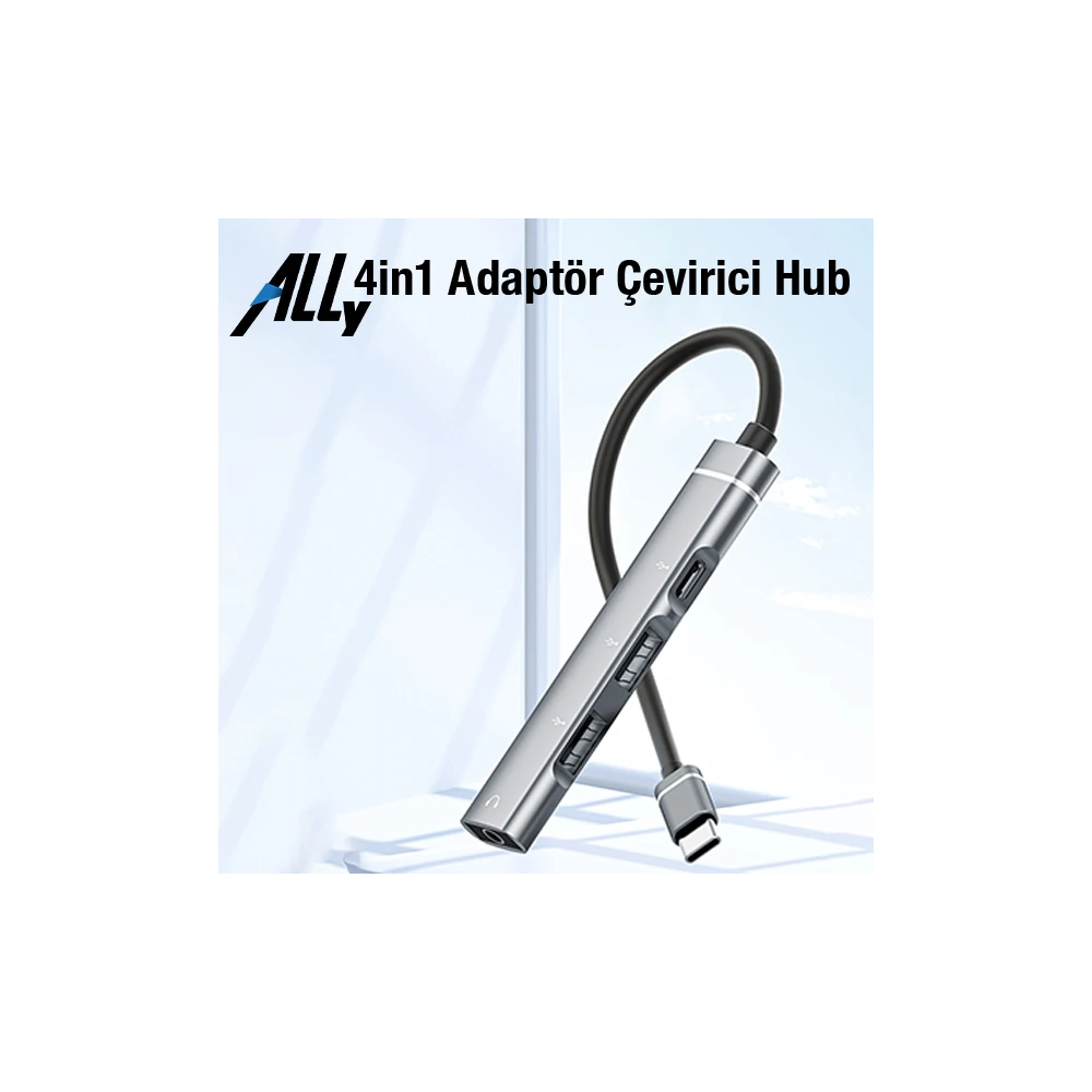 ALLY 4in1 Type-C+3.5mm+USB Girişli Çoğaltıcı Adaptör Çevirici Hub