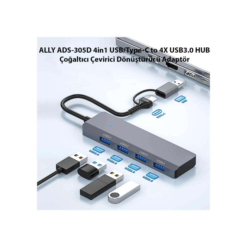 ALLY ADS-305D 4in1 USB/Type-C to 4X USB3.0 HUB Çoğaltıcı Çevirici Dönü