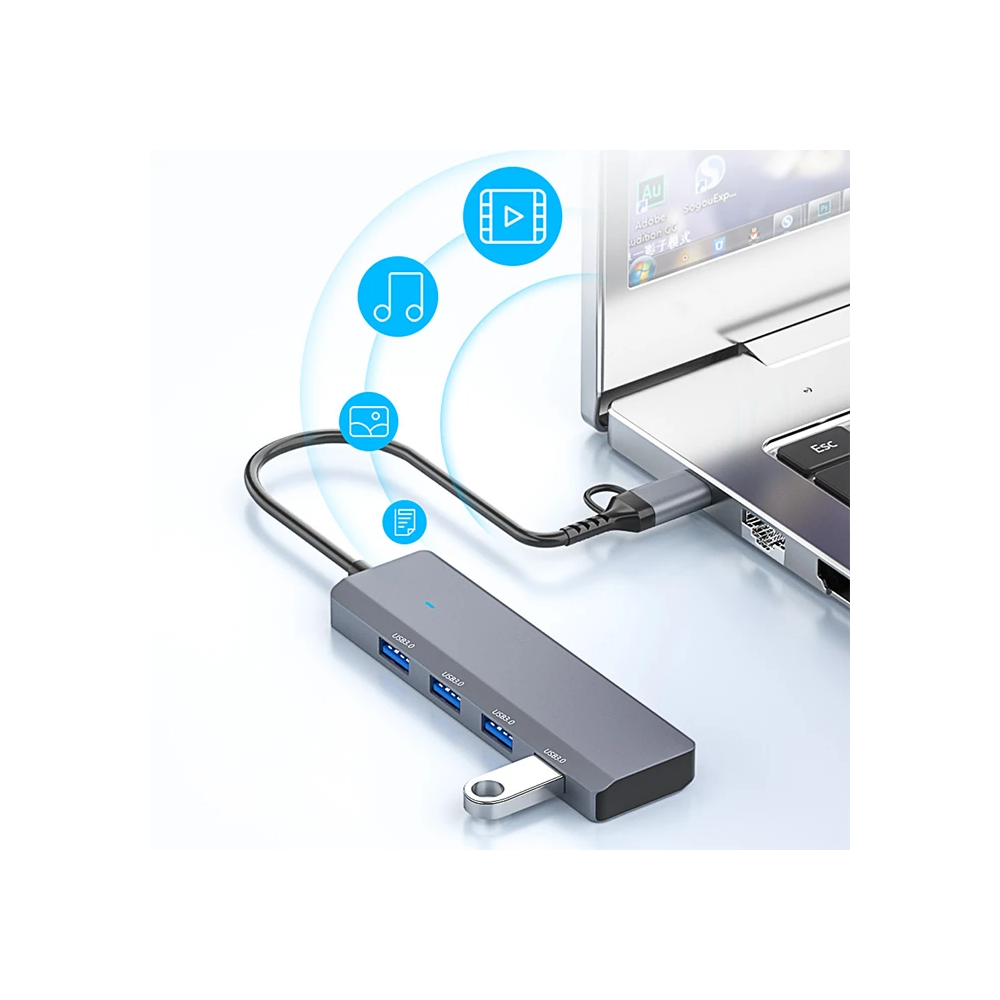 ALLY ADS-305D 4in1 USB/Type-C to 4X USB3.0 HUB Çoğaltıcı Çevirici Dönü