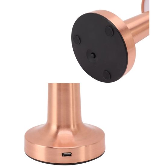 Bronz Dokunmatik Masa Lambası 3 Renk LED Şarjlı Kablosuz USB Çıkışlı