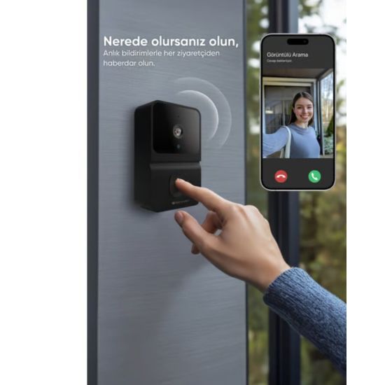 Şarjlı Akıllı Kapı Zili 800 mAh Bataryalı Mobil Bildirimli