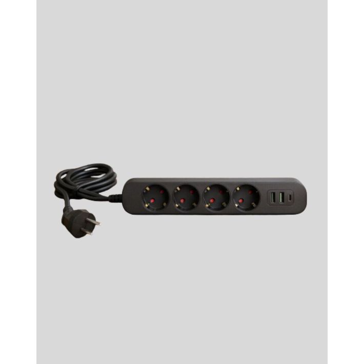 4’lü Çoklu Priz 2 USB Type-C Girişli Akım Korumalı Siyah