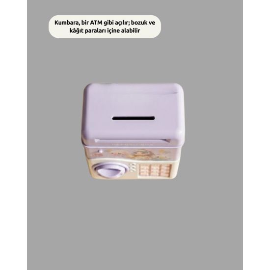 ATM Tasarımlı Şifreli Işıklı Çocuk Kumbarası Mor