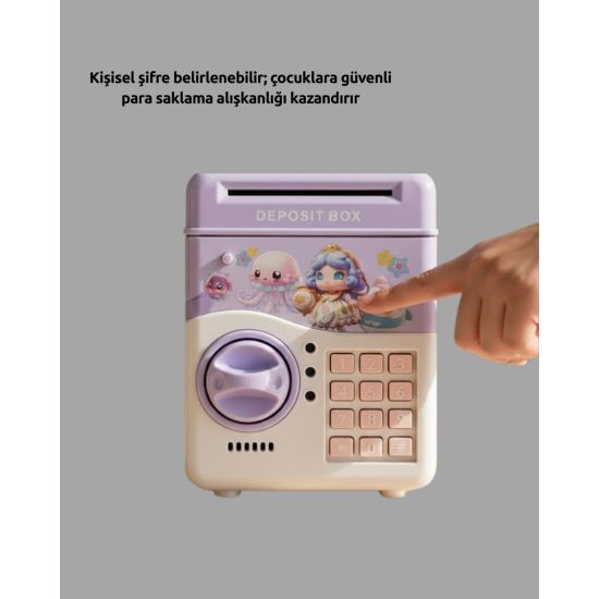 Çocuklar İçin Elektronik Şifreli Para Biriktirme Kumbarası Mor