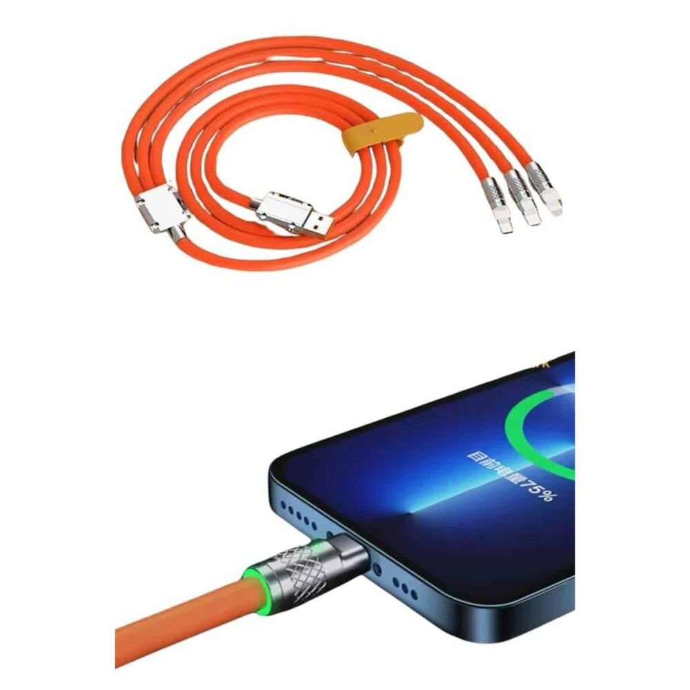 Çoklu Şarj Kablosu USB Type-C İOS Uyumlu 120W Hızlı Şarj Kablosu