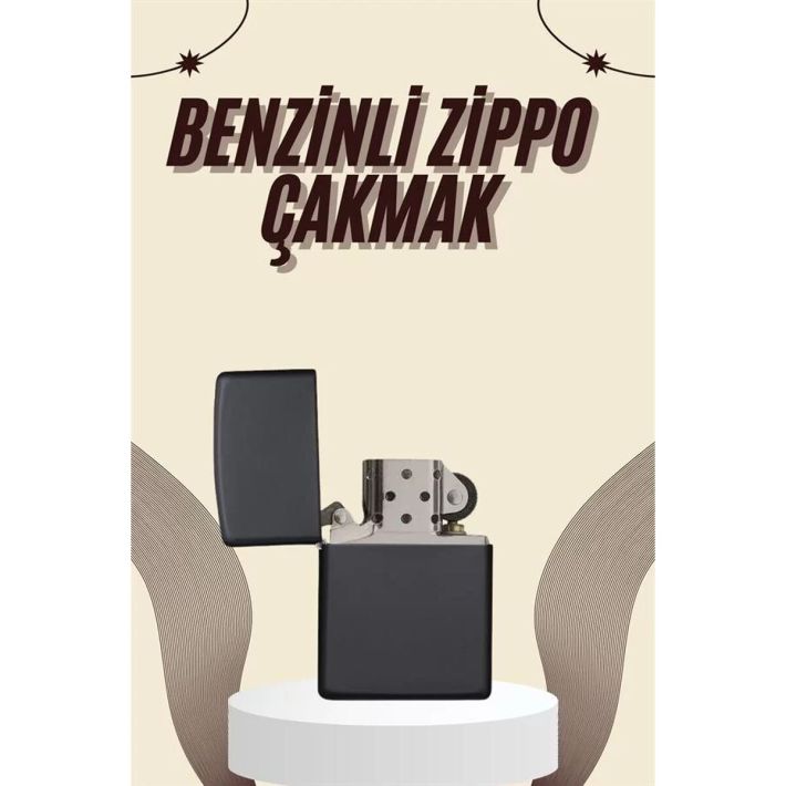 Çakmak Parlak Siyah Benzinli Çakmak Cep Boy Doldurulabilir