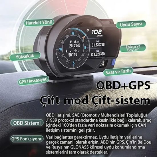 Ally A520 OBD2 + GPS Head Up Display HUD Dijital Hız Göstergesi RPM & 