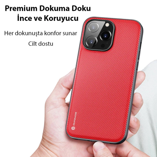 Dux Ducis Fino Serisi iPhone 14 Pro 6.1 inç Kılıf Premium Dokuma Silik