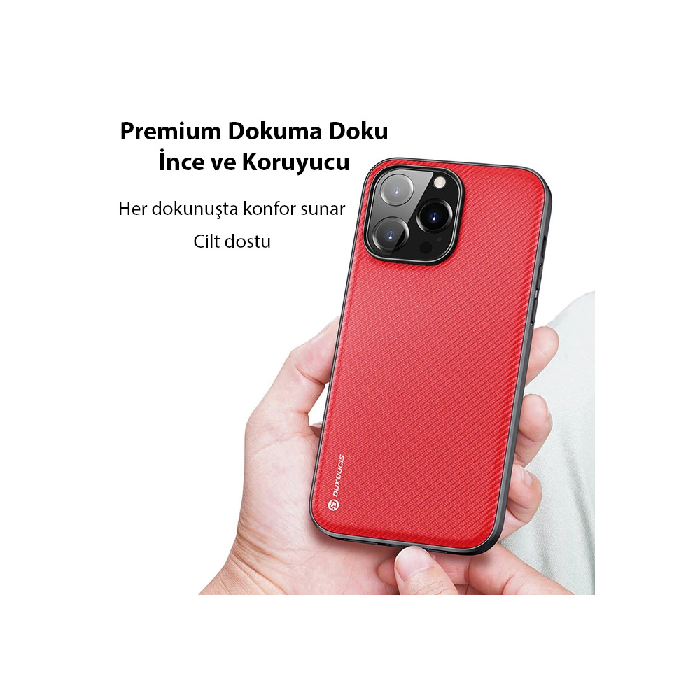 Dux Ducis Fino Serisi iPhone 14 Pro 6.1 inç Kılıf Premium Dokuma Silik