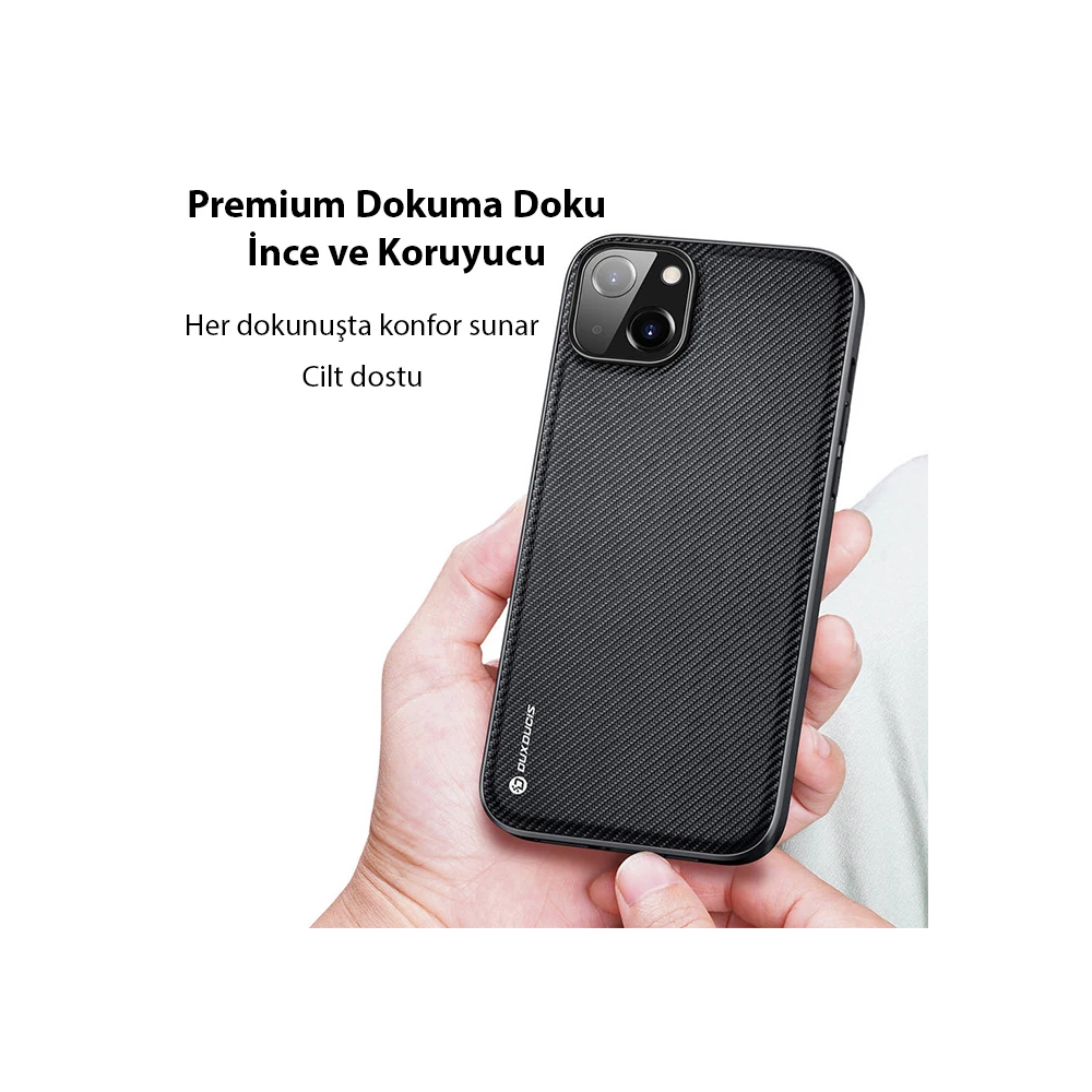 Dux Ducis Fino Serisi iPhone 14 Plus 6.7 inç Kılıf Premium Dokuma Sili