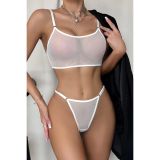 Beyaz Transparan Tül Bralet Tanga İç Giyim Takımı TM