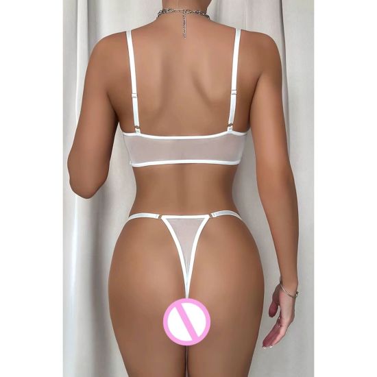 Beyaz Transparan Tül Bralet Tanga İç Giyim Takımı TM