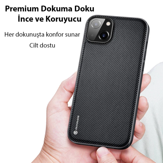 Dux Ducis Fino Serisi iPhone 14 6.1 inç Kılıf Premium Dokuma Silikon K