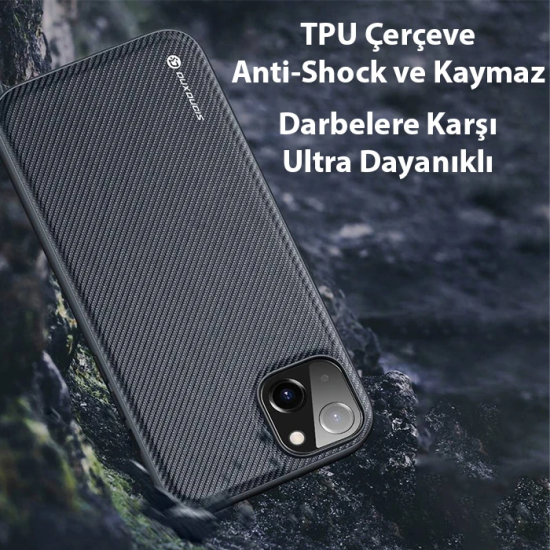 Dux Ducis Fino Serisi iPhone 14 6.1 inç Kılıf Premium Dokuma Silikon K
