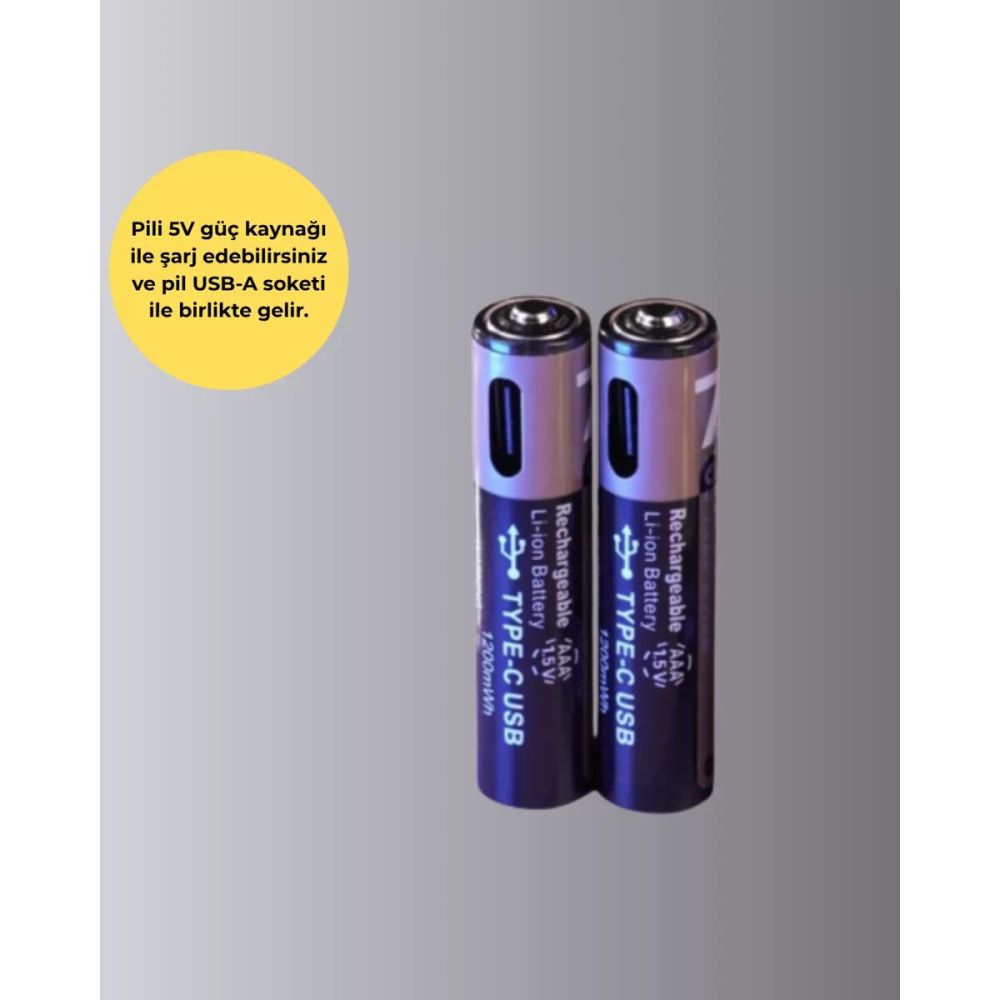 USB Type-C Şarjlı AAA Lityum Pil 1000+ Şarj Döngüsü ile Uzun Ömür