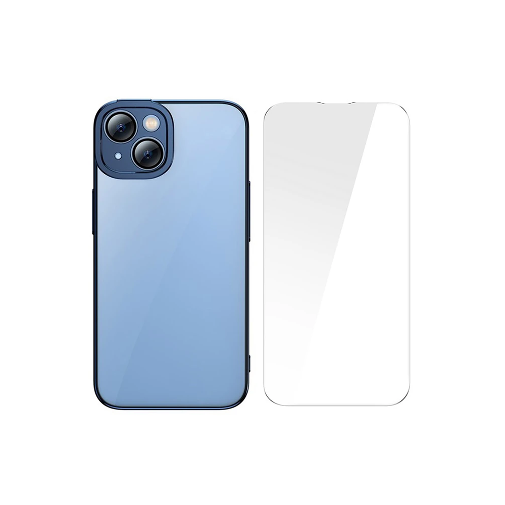 Baseus Glitter iPhone 14 Plus 6.7 Renkli Kenar Silikon Kılıf + Tempere