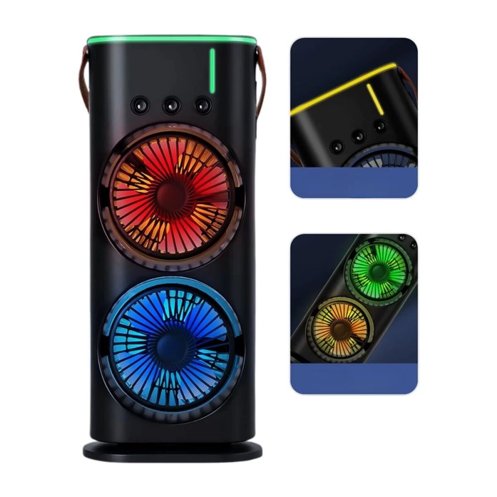 RGB Işıklı Spreyli Masa Fanı Çift Motorlu Güçlü Üflemeli Taşınabilir F