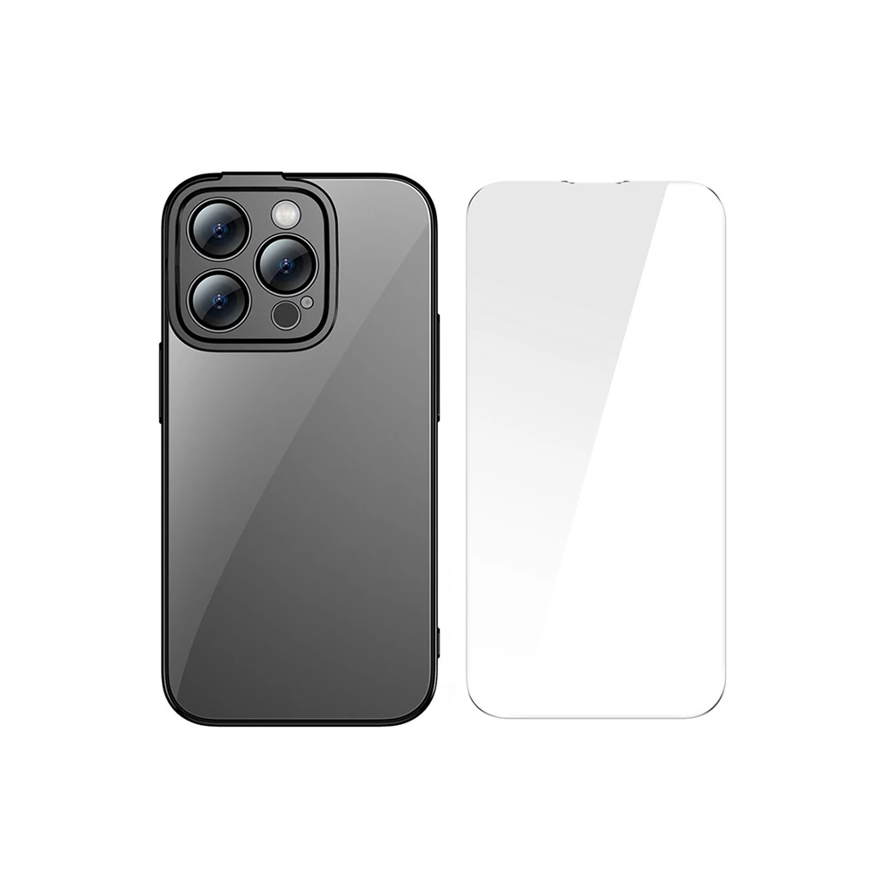 Baseus Glitter iPhone 14 Pro 6.1 Renkli Kenar Silikon Kılıf + Tempered