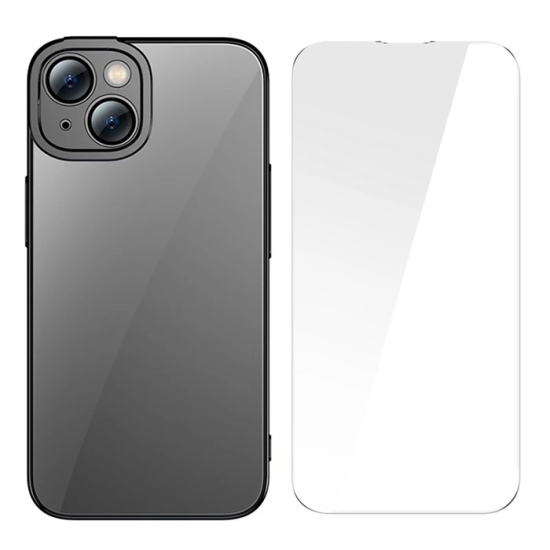 Baseus Glitter iPhone 14 6.1 Renkli Kenar Silikon Kılıf + Tempered Ekr
