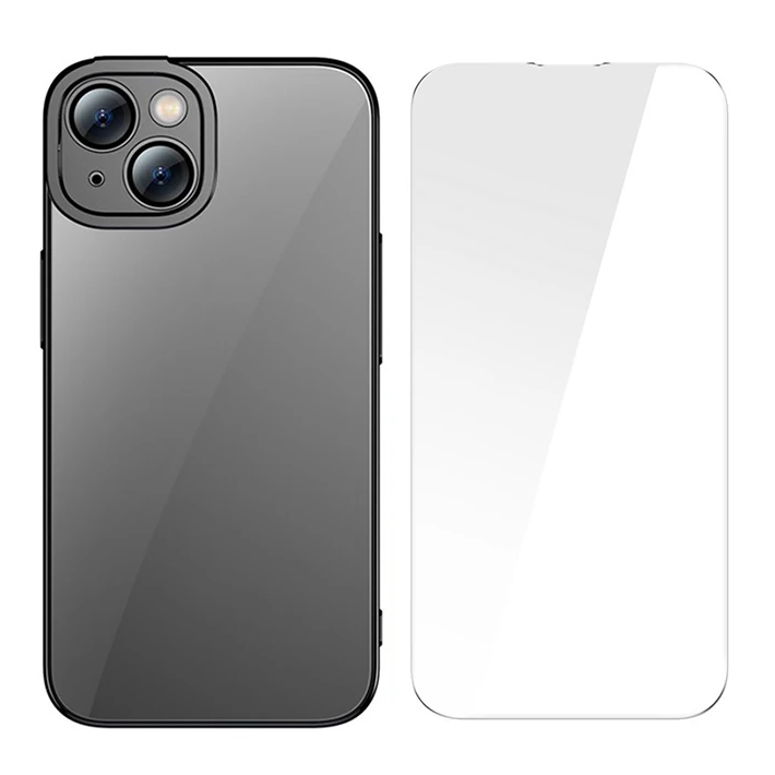 Baseus Glitter iPhone 14 6.1 Renkli Kenar Silikon Kılıf + Tempered Ekr