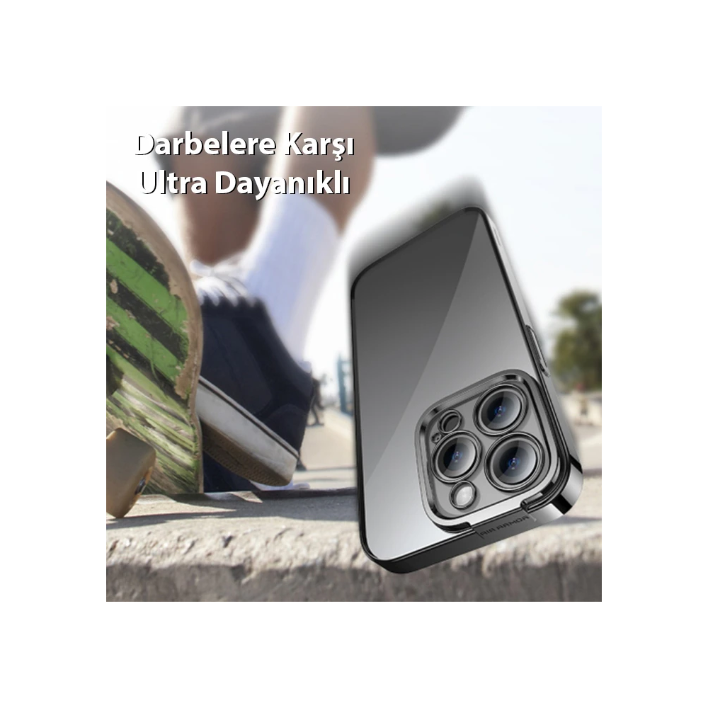Baseus Glitter iPhone 14 Pro 6.1 Renkli Kenar Silikon Kılıf + Tempered