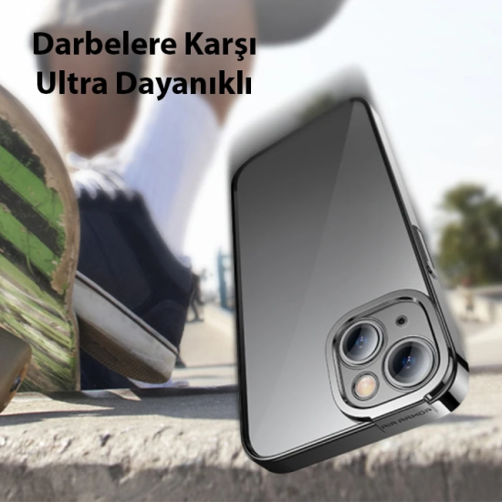 Baseus Glitter iPhone 14 6.1 Renkli Kenar Silikon Kılıf + Tempered Ekr