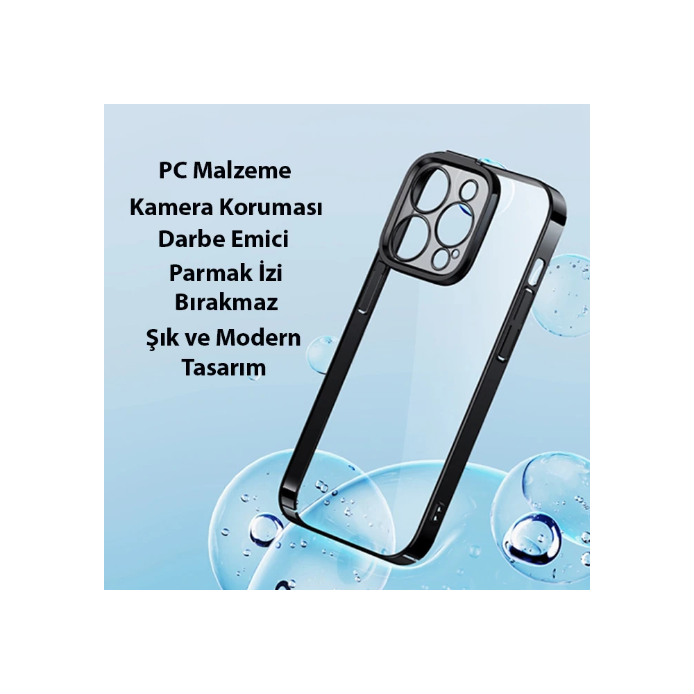 Baseus Glitter iPhone 14 Pro 6.1 Renkli Kenar Silikon Kılıf + Tempered