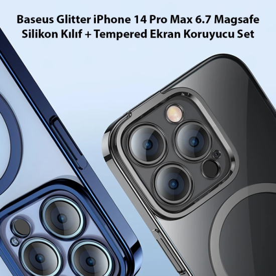 Baseus Glitter iPhone 14 Pro Max 6.7 Magsafe Silikon Kılıf + Tempered 