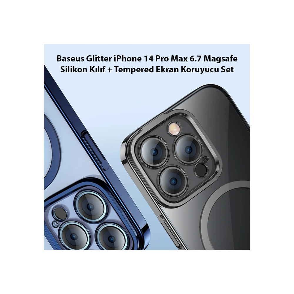 Baseus Glitter iPhone 14 Pro Max 6.7 Magsafe Silikon Kılıf + Tempered 