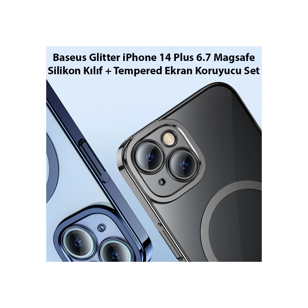 Baseus Glitter iPhone 14 Plus 6.7 Magsafe Silikon Kılıf + Tempered Ekr