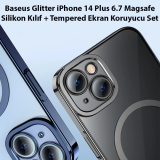 Baseus Glitter iPhone 14 Plus 6.7 Magsafe Silikon Kılıf + Tempered Ekr