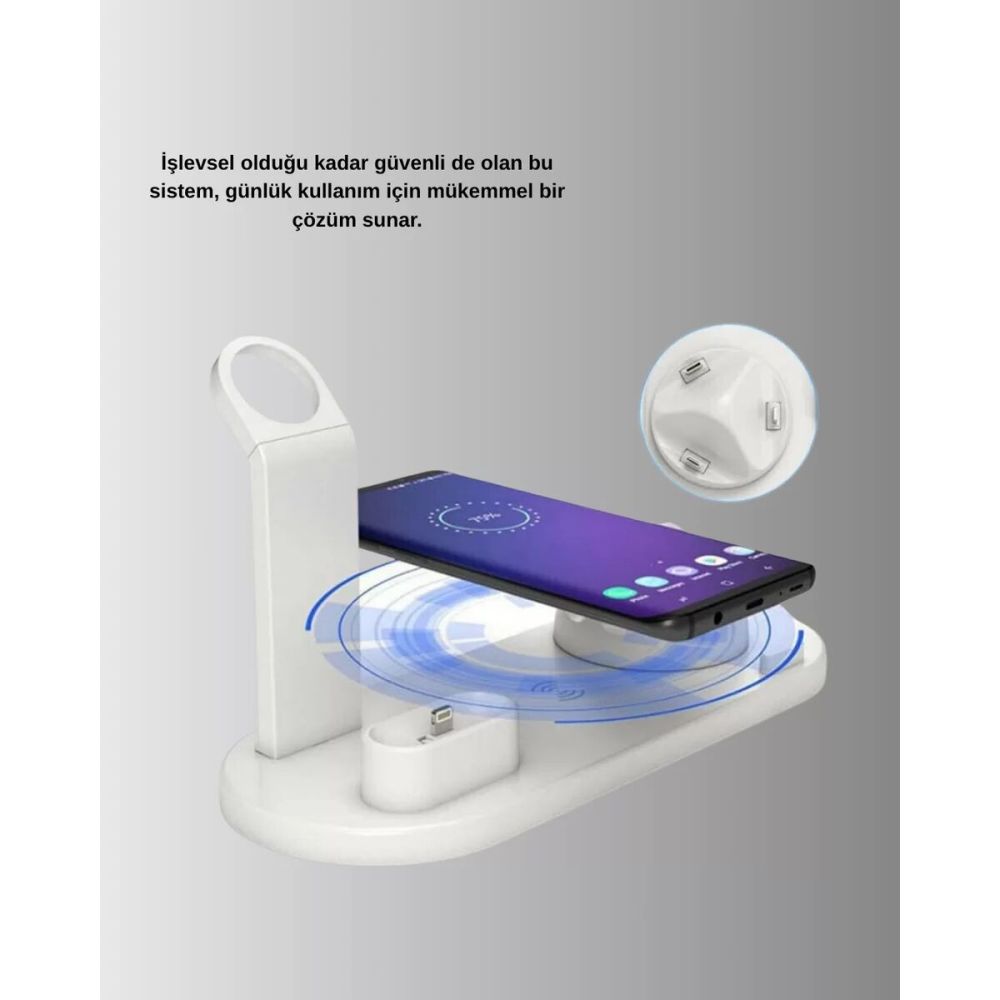 Kablosuz Şarj İstasyonu 4’ü 1 Arada iPhone Watch ve AirPods Uyumlu