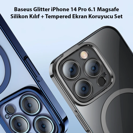 Baseus Glitter iPhone 14 Pro 6.1 Magsafe Silikon Kılıf + Tempered Ekra