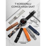 Gümüş Kasa Akıllı Saat - 6 Yedek Kordon Hediyeli