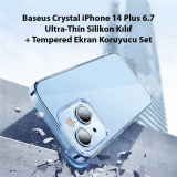 Baseus Crystal iPhone 14 Plus 6.7 Ultra-Thin Silikon Kılıf + Tempered 