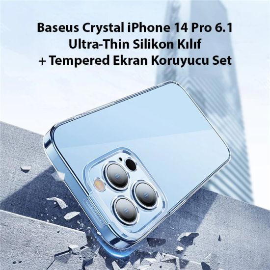 Baseus Crystal iPhone 14 Pro 6.1 Ultra-Thin Silikon Kılıf + Tempered E