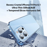 Baseus Crystal iPhone 14 Pro 6.1 Ultra-Thin Silikon Kılıf + Tempered E