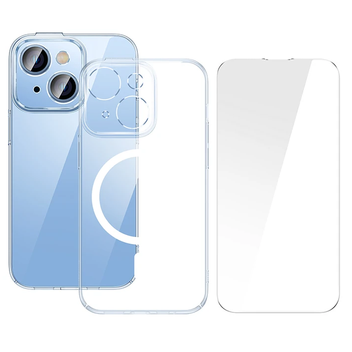 Baseus Crystal iPhone 14 6.1 Magsafe Silikon Kılıf + Tempered Ekran Ko