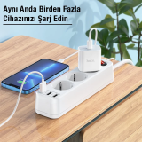 HOCO NS2 3'lü Priz 3 USB 4000W 1.8 Metre Şarj Uzatma Kablosu Akım Koru
