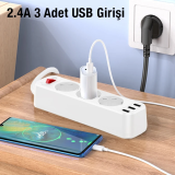 HOCO NS2 3'lü Priz 3 USB 4000W 1.8 Metre Şarj Uzatma Kablosu Akım Koru