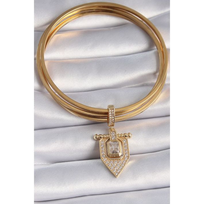 Pirinç Gold Renk Baget Zirkon Taşlı Ajda Charm