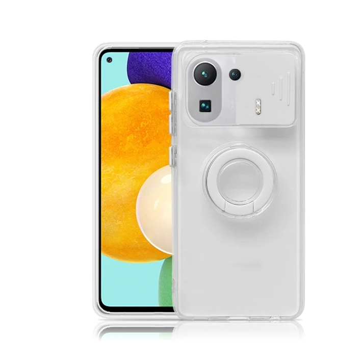 Ally Xiaomi Mi 11 Pro Kılıf Sürgülü Kamera Lens Korumalı Yüzük Standlı