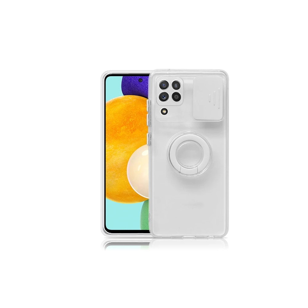 SM Galaxy A12 - M12 - F12 Kılıf Sürgülü Kamera Lens Korumalı Yüzük Sta