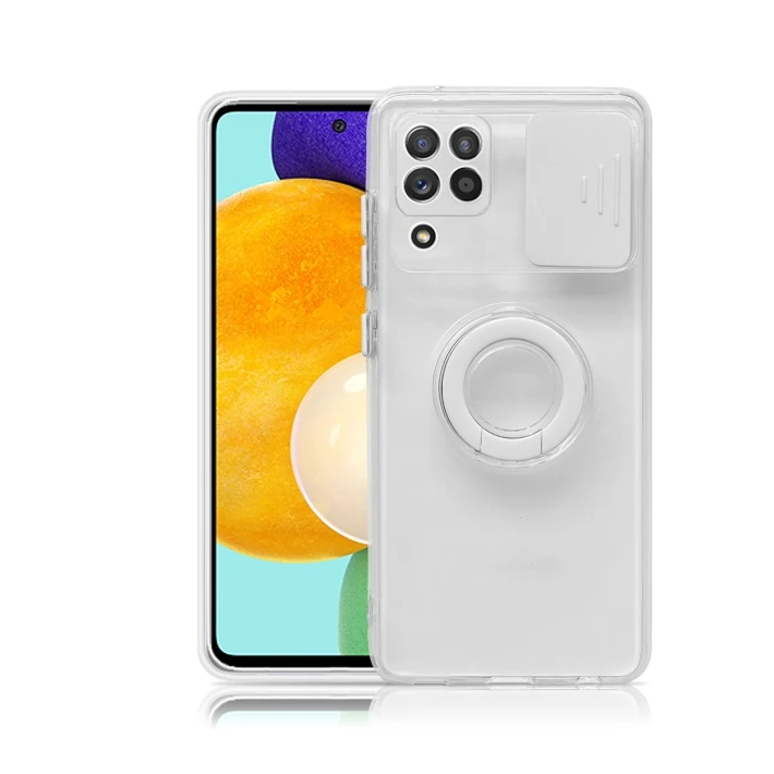 SM Galaxy A12 - M12 - F12 Kılıf Sürgülü Kamera Lens Korumalı Yüzük Sta