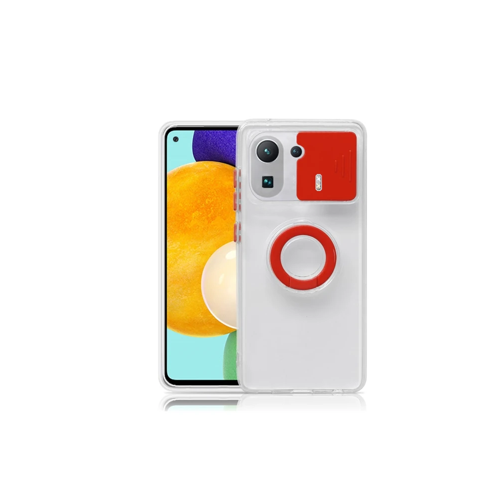 Ally Xiaomi Mi 11 Pro Kılıf Sürgülü Kamera Lens Korumalı Yüzük Standlı