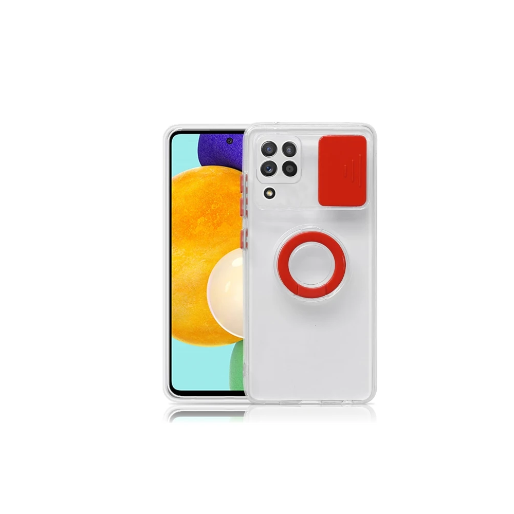 SM Galaxy A12 - M12 - F12 Kılıf Sürgülü Kamera Lens Korumalı Yüzük Sta